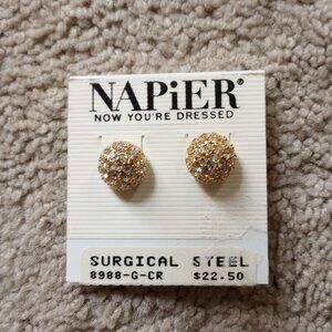New Napier Gold Half Ball Earrings with Numerous Rhinestones
